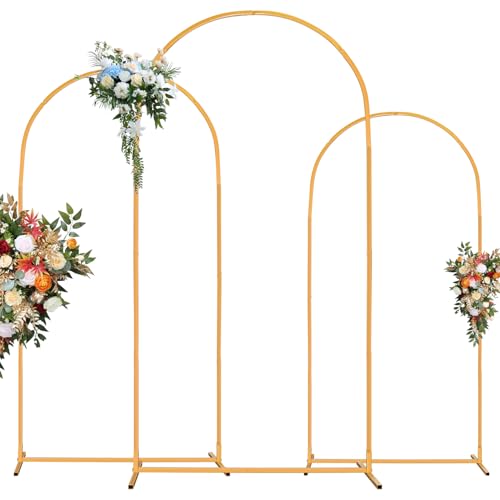 Dovnis Arch Backdrop Stand, Set of 3 Gold Metal Arch Stand Wedding Arch Frame 7.2FT, 6.6FT, 6FT Square Balloon Arch Stand for Birthday Party Baby Shower Wedding Graduation Ceremony Decoration