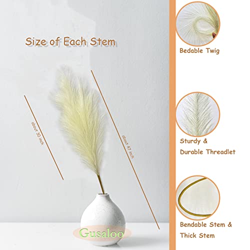 Artificial Faux Pampas Grass Large, 47"/120cm Bundle of 3 Fake Artificial Pampas Grass Decor Tall Fluffy Stems, Floor Vase Filler for Living Room Kitchen Decor Boho Decor Wedding -Lightbrown