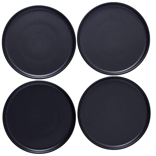 Bruntmor 6 Inch Ceramic Plate Set of 4, Round Black Color Ceramic Salad Plate, Ceramic Dinner Plates, Ceramic Plates Set for 4, Plate Sets Microwave Safe