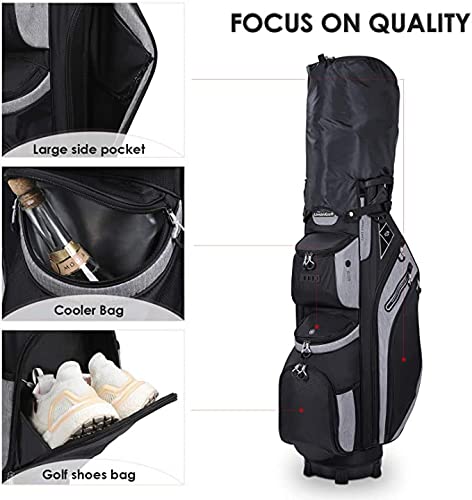 LIVSINGOLF 14 Way Golf Cart Bag for Push Bag Classy Design Full Length with Cooler, Rain Hood, Putter Well (Black)