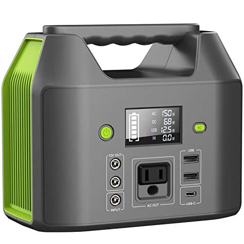 Portable Power Station 150W 155Wh, EnginStar Power Bank with 110V AC Outlet, 42000mAh 6 Outputs External Battery Pack with LED Light for Home Camping