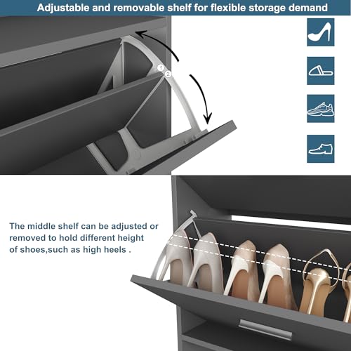 HOMEFORT Shoe Cabinet for Entryway, Shoe Storage Cabinet with 2 Flip Drawers, 30" Narrow Shoe Organizer Cabinet for Front Door Entrance, Modern Slim Hidden Shoe Rack Cabinet in Balck