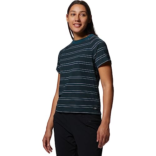 Mountain Hardwear Women's Wander Pass Short Sleeve, Dark Marsh Pacific Stripe, X-Large