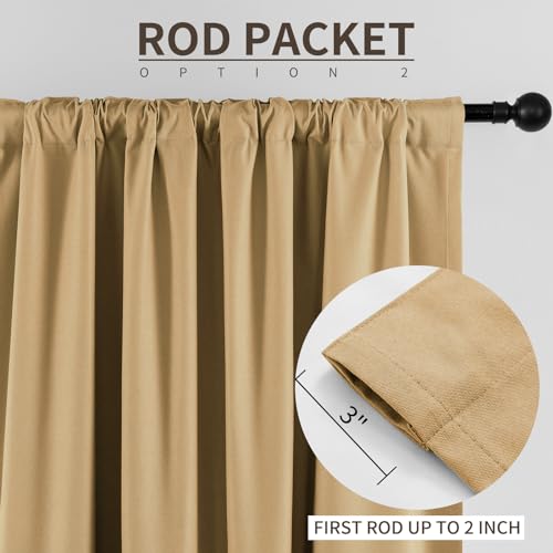 Joydeco Blackout Curtains for Bedroom 72 inch Length，Back Tab/Rod Pocket 100% Blackout Living Room Drapes, Textured Thermal Insulated Blackout Curtains 2 Panels Set,52" W x 72" L,Black