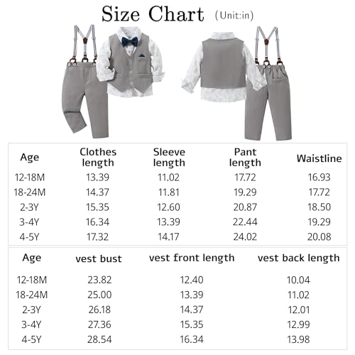 CARETOO Toddler Wedding Outfit Baby Boy Gentleman Long Sleeves Suit Sets with Pocket 12 Months to 5 Years