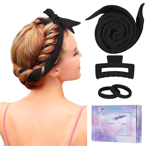 Flylipu Heatless Curling Rod Headband, Upgraded 60" Extra Long Soft Hair Curlers to Sleep In, No Heat Curls for Girls Long Hair Medium Hair (Black)