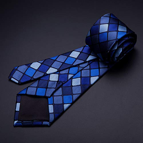 YOHOWA Men Tie Clip Set Plaid Silk Necktie Pocket Square Cufflinks Formal Business Wedding Prom