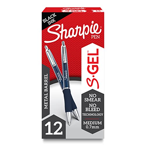 SHARPIE S-Gel, Gel Pens, Sleek Metal Barrel, Midnight Blue, Medium Point (0.7mm), Black Ink, 12 Count