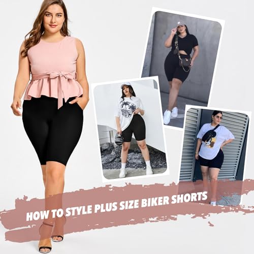 FULLSOFT Plus Size Biker Shorts for Women-High Waist X-Large-4X Tummy Control Womens Shorts with Pockets Leggings Shorts for Yoga Workout(2 Pack Black,X-Large)