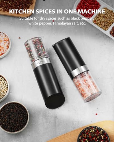 Sangcon Gravity Electric Salt and Pepper Grinder with Dust Cover, Battery Operated(4 AAA), Large Capacity, Adjustable Coarseness, One Hand Automatic Salt Pepper Shaker Mill with LED Light