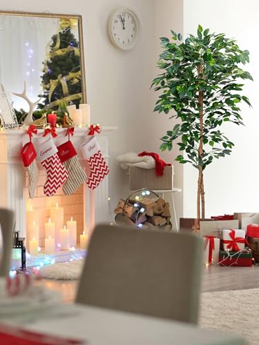HAIHONG 5FT Artificial Ficus Trees with Realistic Leaves and Natural Trunk, Faux Ficus Tree with Sturdy Plastic Nursery Pot, Fake Ficus Tree for Office Home Farmhouse for Indoor Outdoor Decor