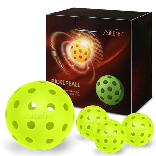 AiteFeir Pickleball Balls - 40 Hole Outdoor Pickleballs,4 Pack Premium Pickleballs,Sport Outdoor Play, High Bounce & Durable Pickle Balls Christmas Birthday Sports Gift