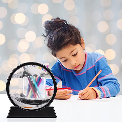 XINBAOHONG Moving Sand Art Picture,Liquid Motion 3D Deep Sea Sandscape in Motion Display Flowing Sand Frame Relaxing Desktop Home Office Work Decor（10 inch） (Black)