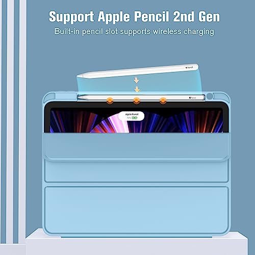 ZryXal New iPad Pro 11 Inch Case 2022(4th Gen)/2021(3rd Gen)/2020(2nd Gen) with Pencil Holder,Smart iPad Case [Support Touch ID and Auto Wake/Sleep] with Auto 2nd Gen Pencil Charging (Teal)