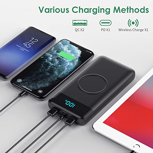 Wireless Portable Charger 30,800mAh 15W Wireless Charging 25W PD QC4.0 Fast Charging Smart LCD Display USB-C Power Bank, 4 Output External Battery Pack Compatible with iPhone 15/14/13/12, Samsung etc