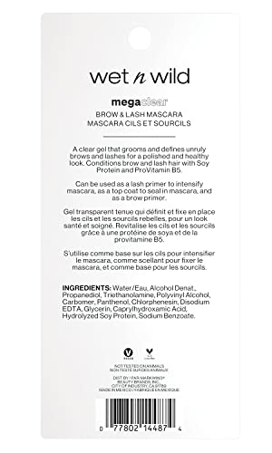 wet n wild Mega Clear Brow & Lash Mascara - Sculpts Brows, Defines Lashes, Conditioning with Soy Protein & ProVitamin B5, Primer & Top Coat, Cruelty-Free & Vegan - Clear