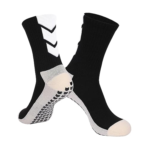 KRICJYH Youth Soccer Socks for Men Athletic Socks 1 Pack Black Socks Non Slip Cushion Crew Training Soccer for Basketball Baseball