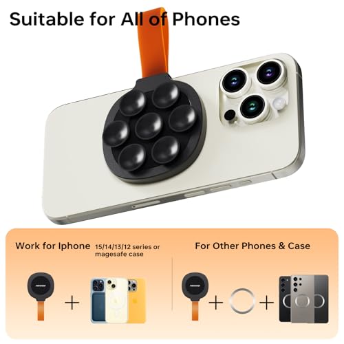 Magnetic Suction Cup Phone Mount, Ultra-Comfort Silicone Suction Grip Holder Stand for MagSafe, Hands-Free Mirror Shower Phone Holder Mount for TikTok/Video/Selfies/Shower