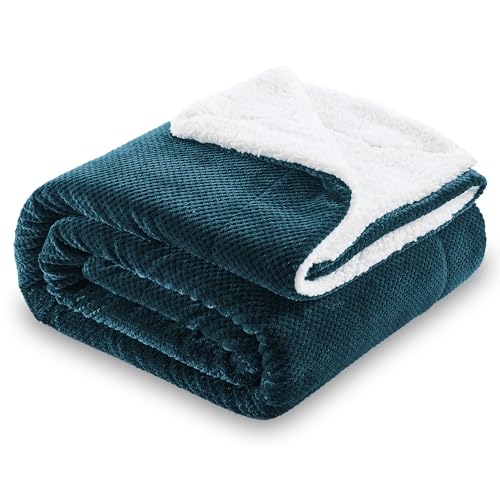 SOCHOW Waffle Sherpa Fleece Throw Blanket, Super Soft Fuzzy Warm, Lightweight Fluffy Reversible Plush Blanket for Bed Sofa Couch, 50 x 60 Inches Blue Coral