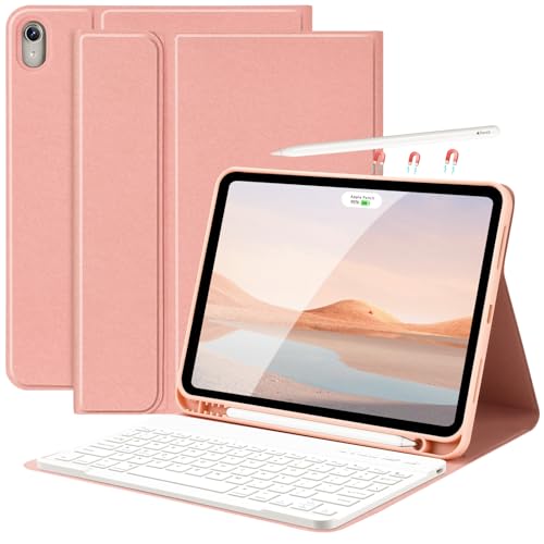 FUWANG Keyboard Case for iPad Air 11 inch (M2) 2024 & 10.9 inch for iPad Air 5th 4th Generation Case with Keyboard - Detachable Bluetooth Folio Cover for iPad Air 11 inch 2024/ Air 5th/4th, Champagne