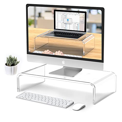 Beimu Acrylic Monitor Stand Riser Acrylic Laptop Stand Riser Clear Computer Monitor Stand Laptop Stand for Desk Compatible with iMac MacBook All Notebooks White Aesthetic Decorations for Office Home