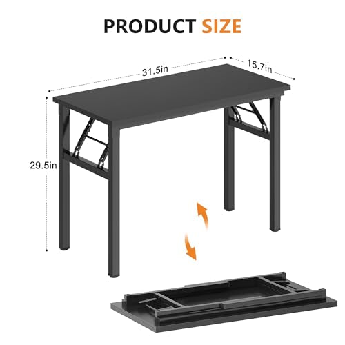 DlandHome Folding Desk Small Desk 31.5 inches Small Computer Desk for Home Office Folding Table Writing Table for Small Spaces No Assembly Required Black & Black Frame