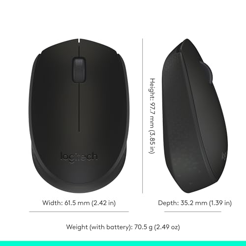 Logitech M170 Wireless Mouse for PC, Mac, Laptop, 2.4 GHz with USB Mini Receiver, Optical Tracking, 12-Months Battery Life, Ambidextrous - Black