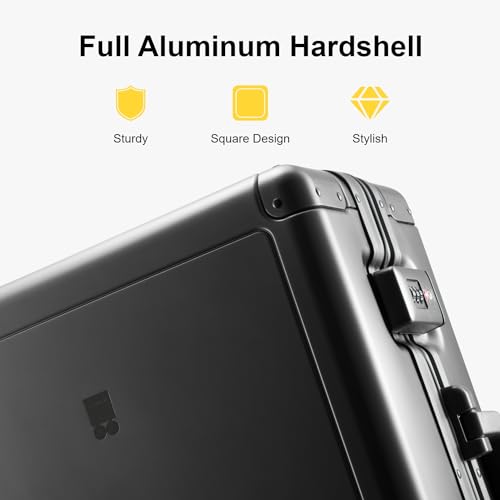 LEVEL8 Gibraltar Aluminum Zipperless Luggage 20 Inch, Hardside Carry on Suitcases with Wheels Tsa Lock, 8 Spinner Wheels, Dark Grey
