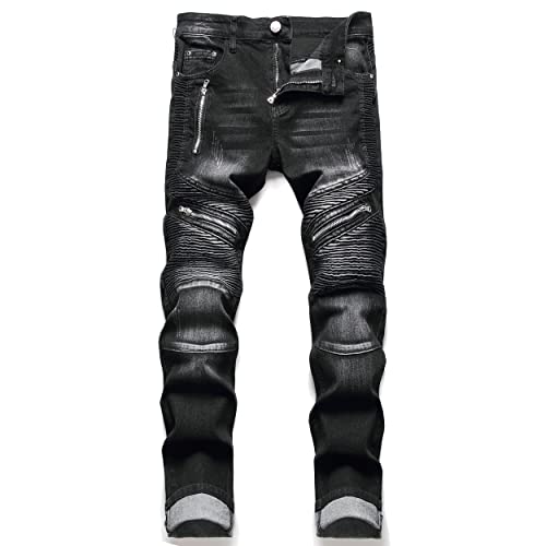 AITITIA Men's Regular Fit Biker Jeans (38, 3904 Maroon)