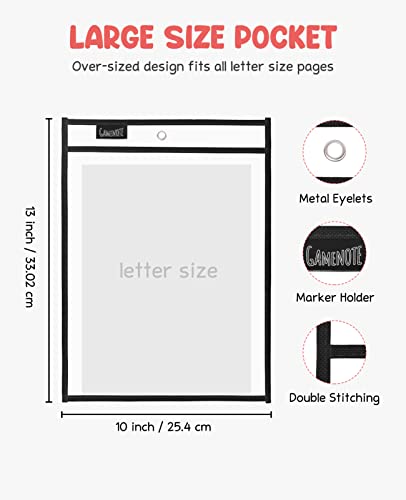 Gamenote Dry Erase Pockets 30 Pack with Rings - Oversized Reusable Plastic Sleeves Shop Ticket Holders Sheet Protectors Teacher Supplies Organization for Classroom Must Have (Black)