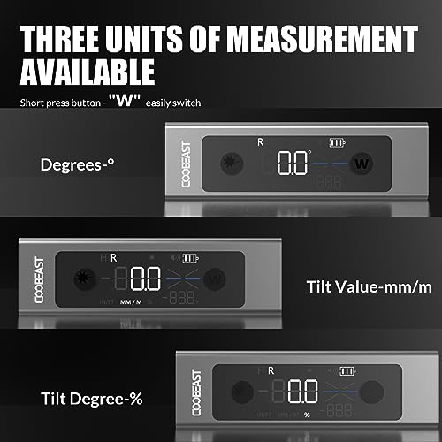 Coobeast Digital Angle Finder Magnetic, Rechargeable Digital Angle Gauge with Two Built-in Red Light Line, Mini Protractor Angle Finder Measuring Tool for Woodworking Home Decoration