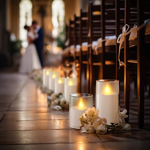 Homemory Realistic Flickering Flameless Candles with Dancing Flame, LED Candles, Battery Operated Candles with Remote and Timers, Frosted Acrylic, Outdoor Waterproof, Ivory, Set of 3