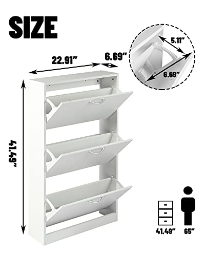 HOPUBUY Shoe Cabinet for Entryway, Narrow Shoe Storage Cabinet, Hidden Rattan Shoe Cabinet Wood 3 Tier Slim Shoe Rack for Home and Apartment, Nature