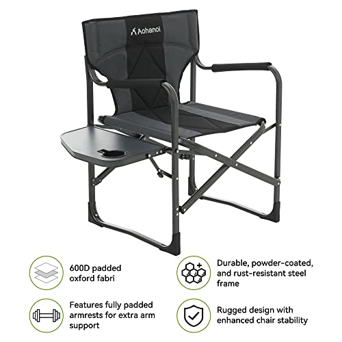 Aohanoi Directors Chairs Foldable, Camping Chairs with Side Table, Camp Chairs for Heavy People, Outdoor Folding Camping Chairs, Adults Folding Chairs for Outside, Supports up to 350lbs (Grey)