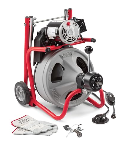 RIDGID 26998 Model K-400 Drain Cleaning 120-Volt Drum Machine Kit with C-45IW 1/2" x 75' Cable, White, Black, Red