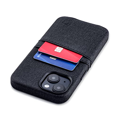 Dockem iPhone 14 Card Case with Built-in Metal Plate for Magnetic Mounting & 2 Card Holder Pockets: Luxe M2 Wallet, Canvas Style Synthetic Leather (iPhone 14, Black)