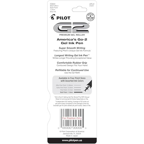 Pilot G2 Premium Gel Pens, Black Pens, Bold Point 1 mm, 2 Black