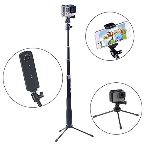 Smatree Q3 Telescoping Selfie Stick with Tripod Stand Compatible for OSMO 360,Insta360 X5,GoPro Hero 13/12/11/10/9/8/7/6/5/4+/3/Max/Session/2018/AKASO/OSMO Action Camera 5 Pro/Pocket 3/SJCAM/and Phone