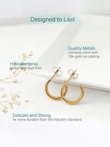 Altitude Boutique Small Gold Hoop Earrings For Women | 18kt Gold Plated Thin Tube Earrings | Lightweight, Hypoallergenic Chunky Gold Open Hoops (Gold 15mm)