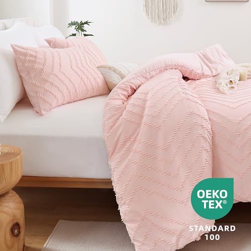 YIRDDEO Pink Twin Size Comforter Set 2Pcs, Boho Farmhouse Blush Twin Size Bedding Set, Vertical Tufted Twin Bed Set, Lightweight Neutral Twin Bedroom Set (1 Comforter 1 Pillowcase)