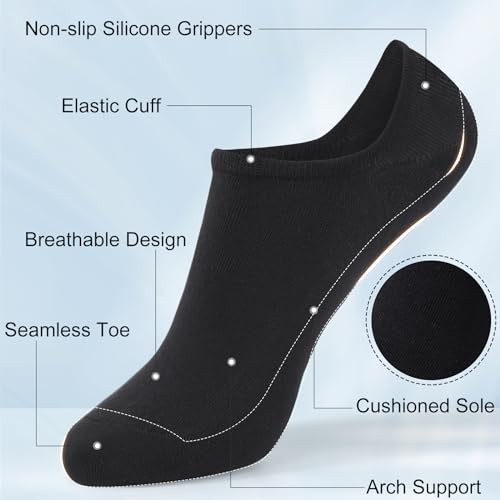 GUUNIEE No Show Socks Womens 4 Pairs Black White Pairs Invisible Liner Non Slip Low Cut Socks