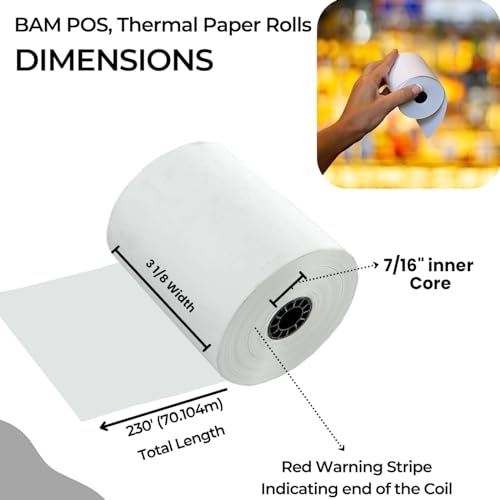 BAM POS, Thermal Paper Rolls, 3-1/8" x 230 ft, Pack of 10 - Value Pack