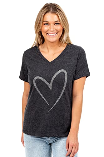 Thread Tank Simply Heart Women's T Shirt, Relaxed V-Neck Graphic Tee, Vintage Summer Tops, Stylish Casual Wear, Gift Idea Charcoal Small