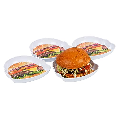 Mind Reader Burger Serving Plate Set, Hosting Essentials, Outdoor Kitchen Accessory, Melamine, 7" L x 7" W x 1" H, 4 pcs, White