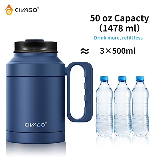 CIVAGO 50 oz Insulated Tumbler Mug with Lid and Straw, Vacuum Travel Coffee Mug with Handle, Double Wall Stainless Steel Water Cup Bottle, Red