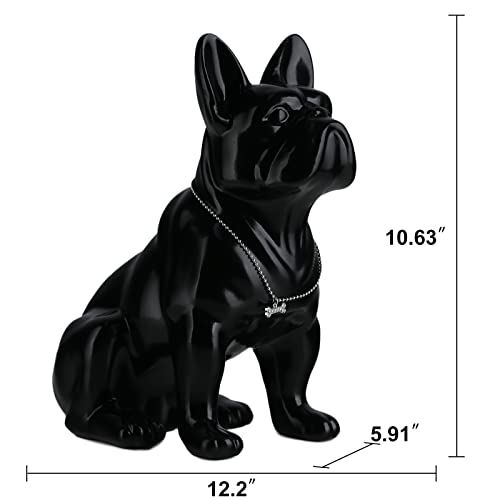 suruim Resin English Bulldog Statue French Bulldog Sculpture Home Decor Modern Collectible Figurine Art Dog Statue Bulldog Figurine Living Room Tabletop Decor (Black, 9 inches)