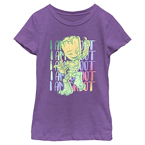 Marvel Groot Stack Girls Short Sleeve Tee Shirt, Purple Berry, X-Small