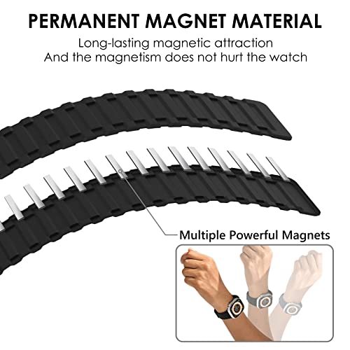 WINGLE Magnetic Band for Apple Watch Band Ultra 2/Ultra Band for Men 49mm 45mm 44mm 42mm Series 10 9 8 7 6 5 4 3 2 1 SE, Strong Magnetic Bands Silicone Sport Strap for iWatch Women, Black/Orange