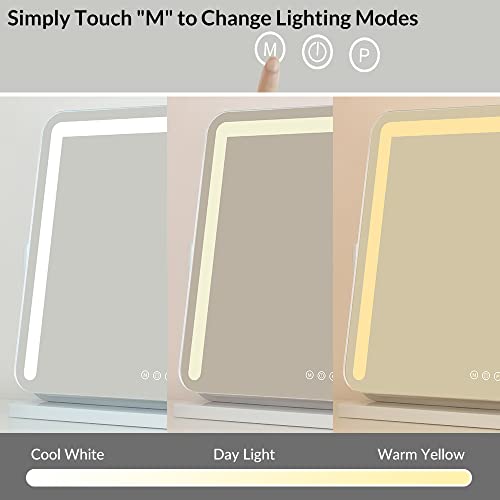 WAYKING Vanity Mirror with Lights, Makeup Mirror with Dimmiable 3 Lighting Modes LED Strip, Wall-Mounted and Tabletop Mirror with USB Charging Port (L22.83 x H17.32 inch)