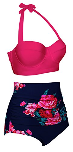 Angerella Women's Fashion Leopard Printed Swimsuits High Waisted Bikini Classic Style Juniors Swimwear Black,M